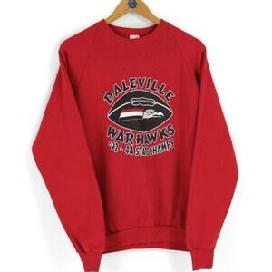 Daleville Warhawks High School Red Crewneck Sweatshirt 90S Rare Unisex
